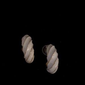 White & Gold Hoop Earrings